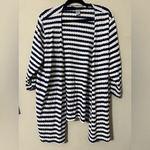Catherines size 2X 22/24 blue white striped open front cardigan business casual